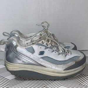 Skechers Shape Ups Womens 8 Toning Fitness Athletic Sneakers White Silver 11803‎